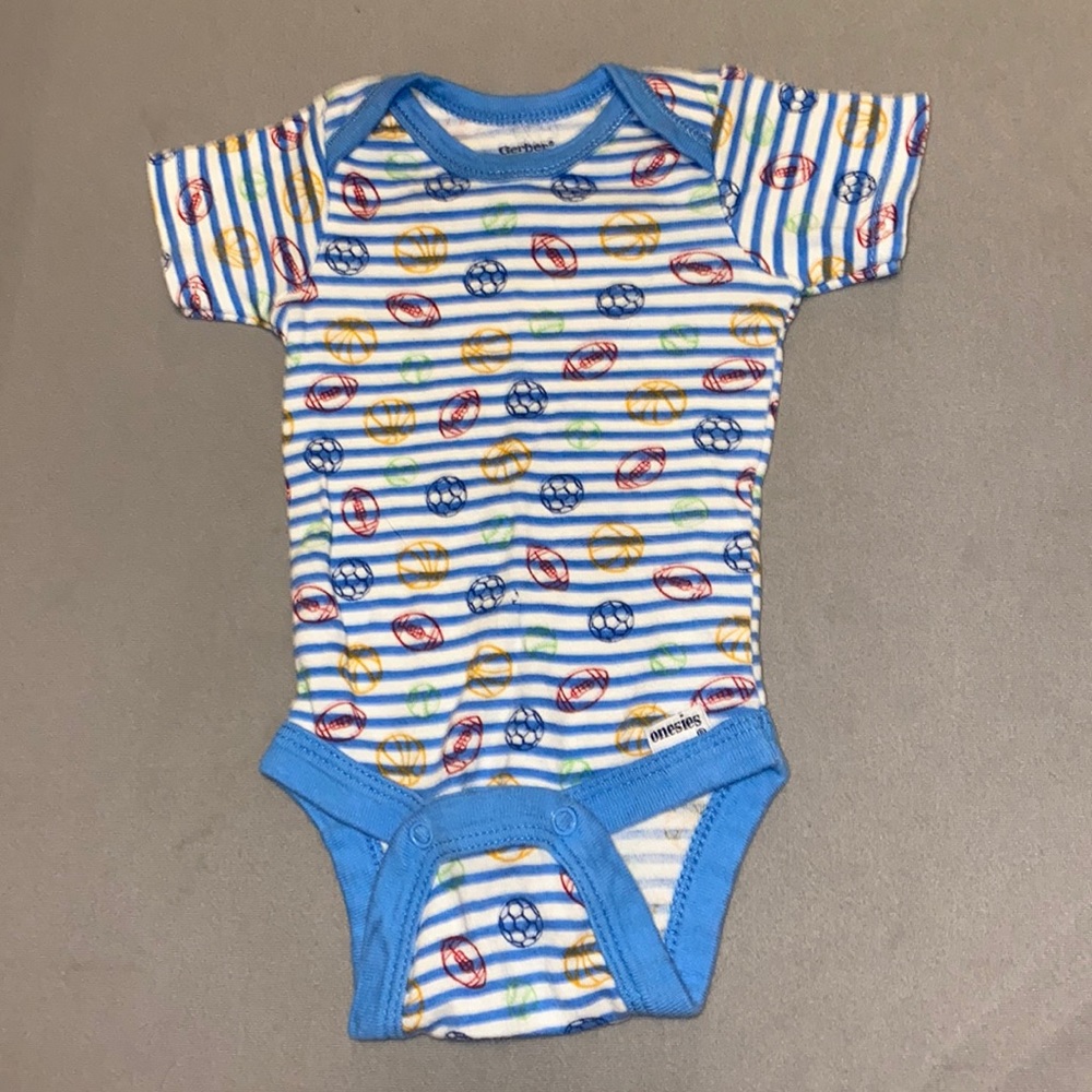 Blue sports ball short sleeve onesie